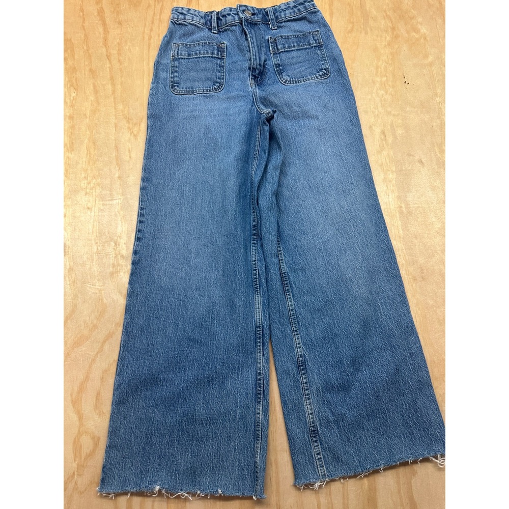 Free Assembly Womens Wide Leg Patch Pocket Jeans Blue Medium Wash Size 4